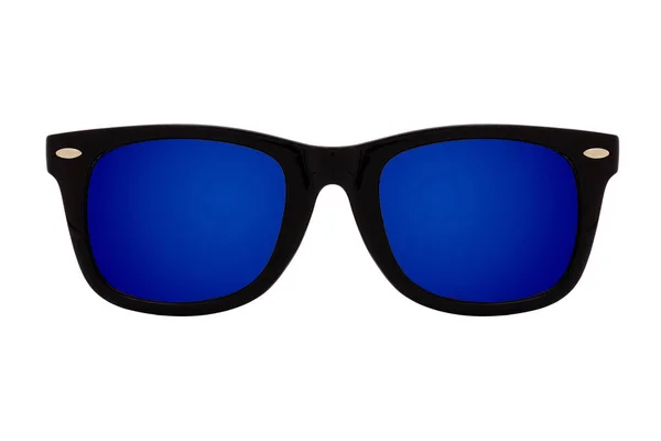 Óculos Sol Pretos Com Lente Espelho Azul Isolada Fundo Branco — Fotografia de Stock