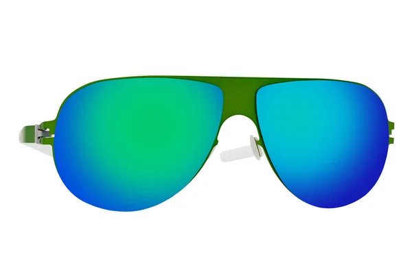 Zelené Sluneční Brýle Zeleným Chameleonem Zrcadlo Čočky Izolované Bílém Pozadí — Stock fotografie
