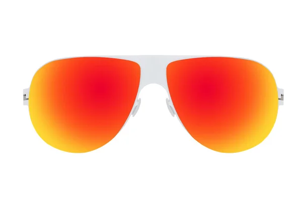 Óculos Sol Brancos Com Lente Espelho Laranja Isolada Fundo Branco — Fotografia de Stock