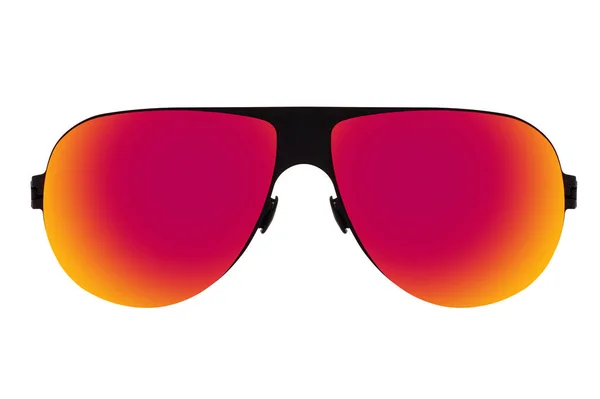 Zwarte Zonnebril Met Rood Oranje Lens Geïsoleerd Witte Achtergrond — Stockfoto