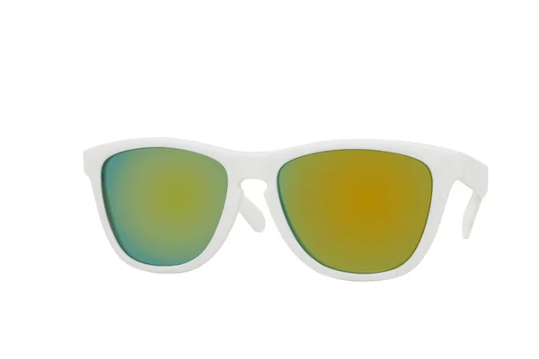 White Sunglasses Green Yellow Lens Isolated White Background — Stock Photo, Image