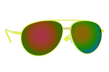 Kırmızı-yeşil mercekli sarı güneş gözlükleri beyaz arkaplanda izole edilmiş