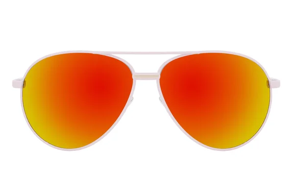 Gafas Sol Blancas Con Lente Espejo Rojo Naranja Aislada Sobre —  Fotos de Stock