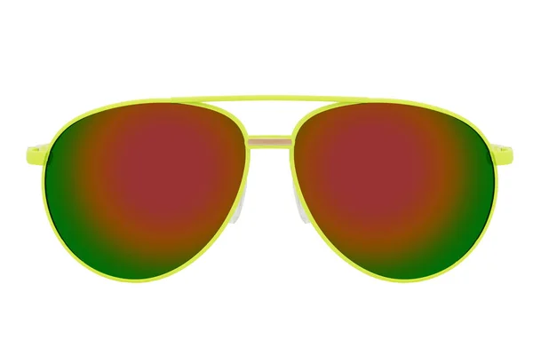 Желтые Солнцезащитные Очки Красно Зелеными Линзами Белом Фоне — стоковое фото