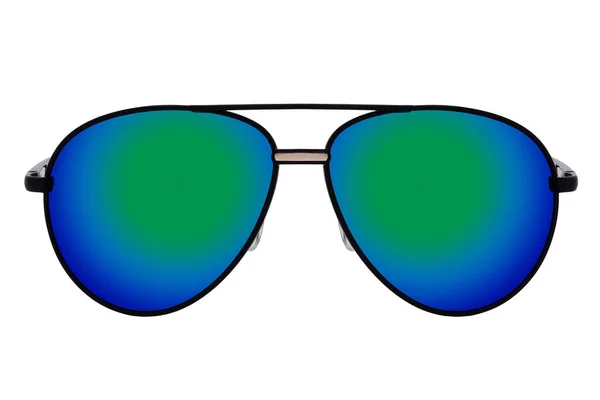 Zwarte Zonnebril Met Blauw Groene Lens Geïsoleerd Witte Achtergrond — Stockfoto