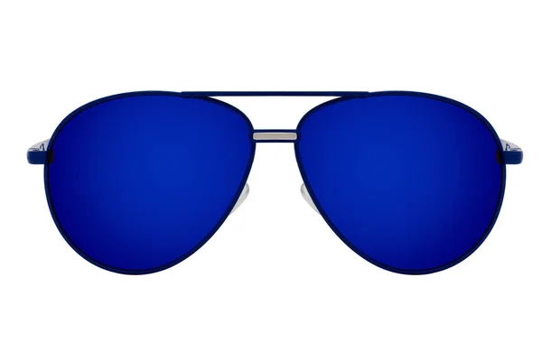 Czarne Okulary Przeciwsłoneczne Niebieskim Lustrem Białym Tle — Zdjęcie stockowe