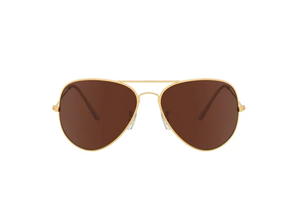 Goldene Sonnenbrille Mit Brauner Linse Isoliert Auf Weißem Hintergrund — Stockfoto
