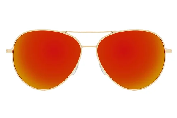 Goldene Sonnenbrille Mit Rot Orangefarbenem Spiegelglas Isoliert Auf Weißem Hintergrund — Stockfoto