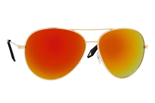 Occhiali Sole Dorati Con Lente Specchio Rosso Arancio Isolata Sfondo — Foto Stock
