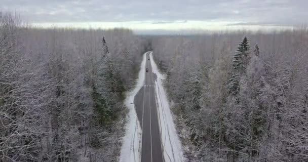 Vista Aérea Carretera Rural Primera Helada Otoño — Vídeos de Stock