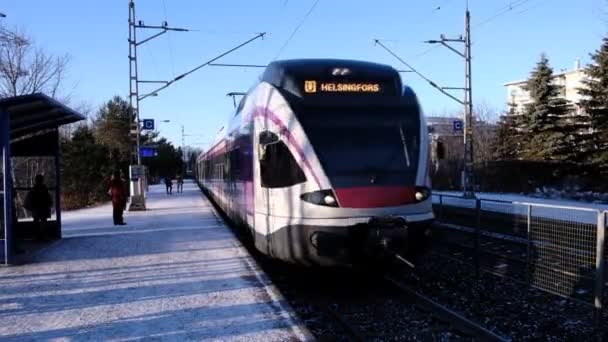 Espoo Finlande Janvier 2018 Train Moderne Arrive Gare Kilo Les — Video