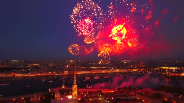 Luftaufnahme Der Peter Und Paul Festung Feuerwerk Newa Sankt Petersburg — Stockvideo