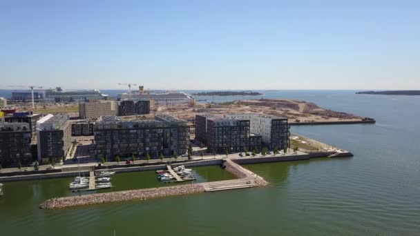 Vue Sur Nouveau Quartier Helsinki Jatkasaari Site Construction Sur Baie — Video