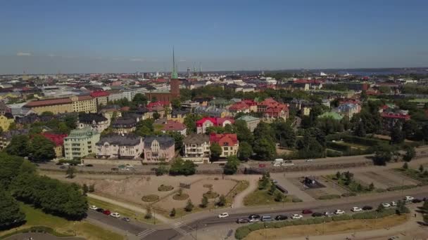 Vista Aerea Del Quartiere Eira Helsinki Con Tempo Soleggiato Eira — Video Stock