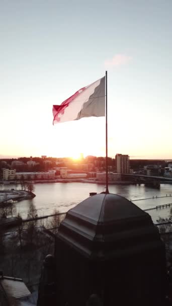 Veduta Aerea Della Bandiera Della Carelia Settentrionale Bandiera Sulla Guglia — Video Stock