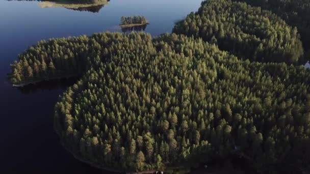 Vista Aérea Naturaleza Escandinava Vuela Sobre Bosque Los Lagos Parque — Vídeos de Stock