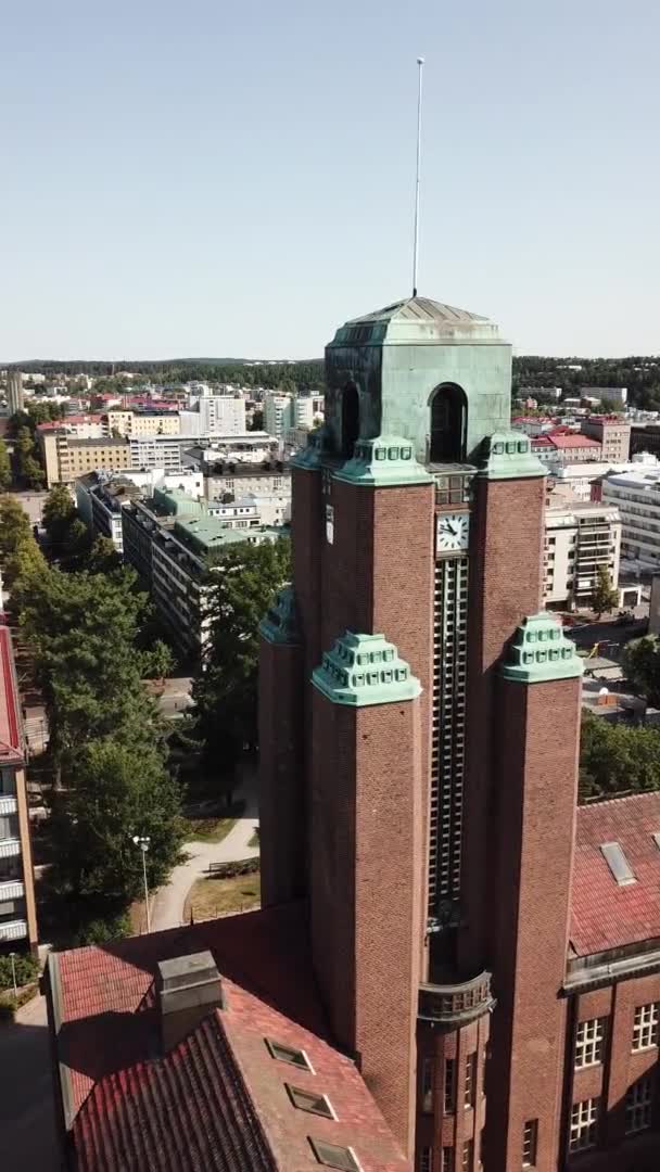 Widok Lotu Ptaka Wieżę Ratusza Lahti Finlandia — Wideo stockowe