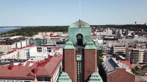 Widok Lotu Ptaka Wieżę Ratusza Lahti Finlandia — Wideo stockowe