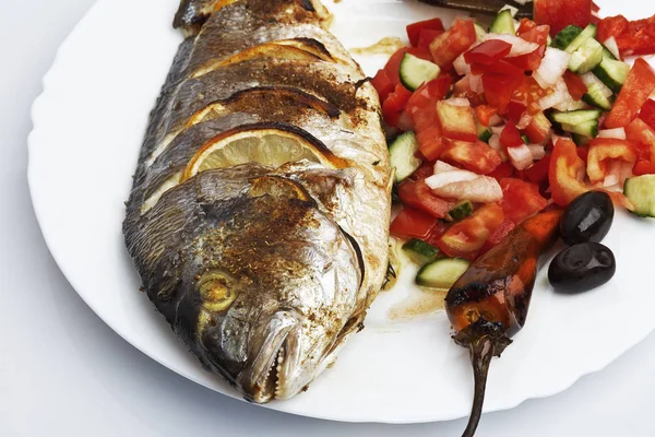 Prato de robalo cozido no forno — Fotografia de Stock