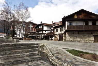 Street at winter in Bansko town clipart