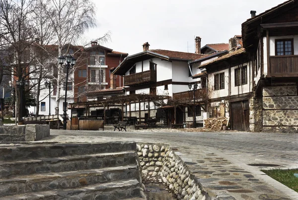 Straat op winter in de stad Bansko — Stockfoto