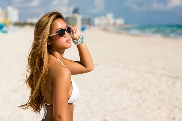Vacation Travel Concept Beautiful Sexy Girl Swimwear Beach — Stock Photo, Image