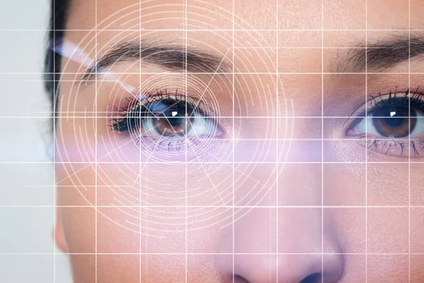 El concepto de un escáner retiniano, realidad aumentada, la tecnología de optometría, biometría — Foto de Stock