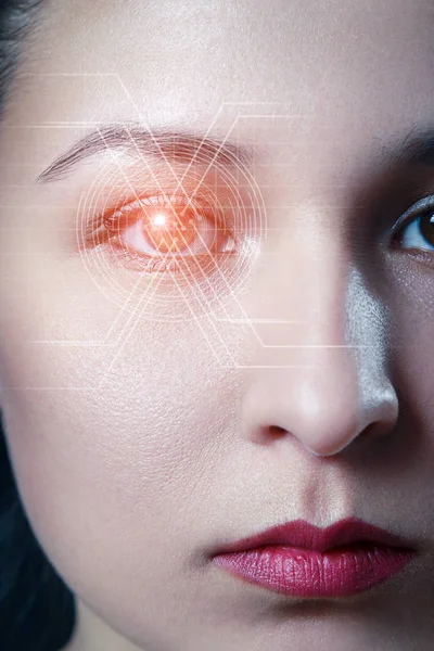 El concepto de un escáner retiniano, realidad aumentada, la tecnología de optometría, biometría — Foto de Stock