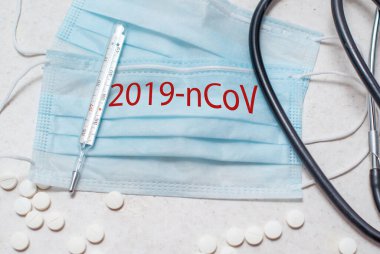 2019 Novel Coronavirus. 2019-Ncov. Wuhan, China 2novel coronavirus - 2019-ncov. Yazılı tıbbi koruyucu maske Coronavirus. Çin Coronavirüs salgını. Mers-Cov ortası