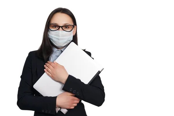 Porträt Einer Frau Medizinischer Schutzmaske Bluse Und Jacke Mit Einem — Stockfoto