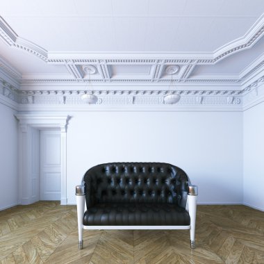 Klasik tarzı daire 3d render siyah deri kanepe