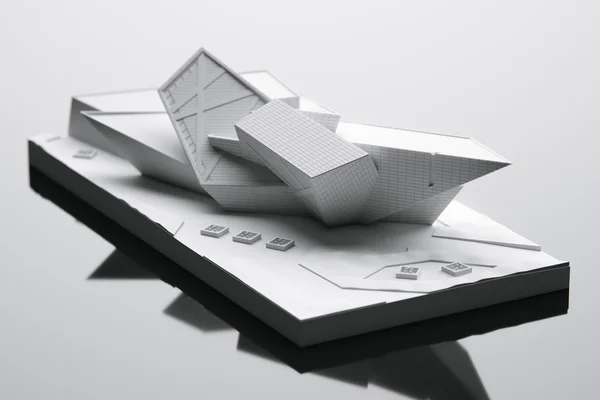 Casa futurista maket - idea de arquitectura conceptual. 3d renderizar —  Fotos de Stock