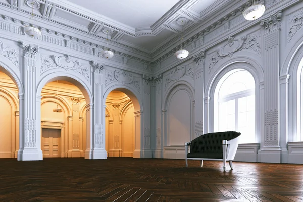 Büyük bir lüks malikanede klasik deri kanepe. Perspektif Görünümü.