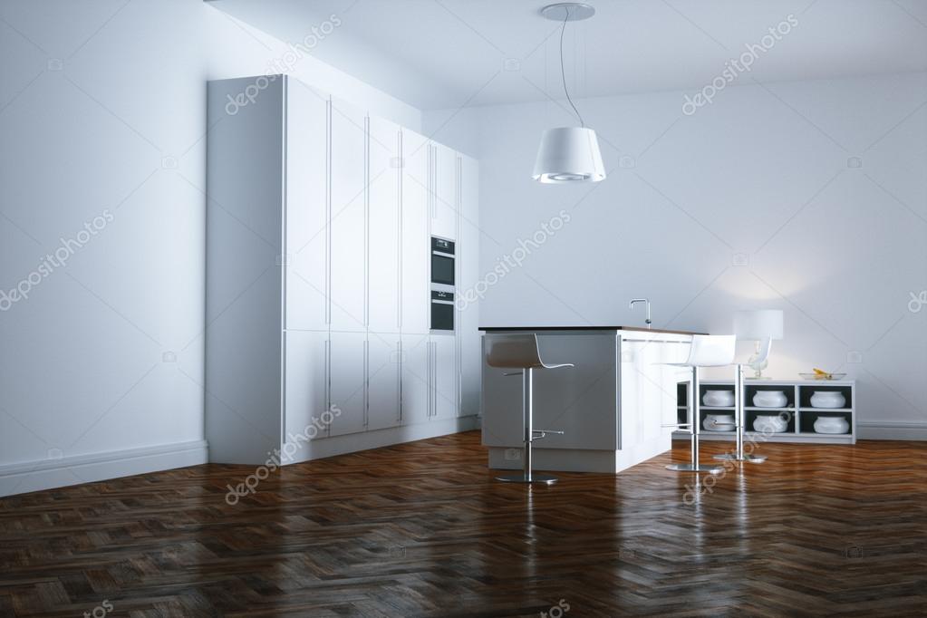 Nuevos muebles de cocina contemporánea blanco en sala minimalista en ... Nuevos muebles de cocina contemporánea blanco en sala minimalista en ...