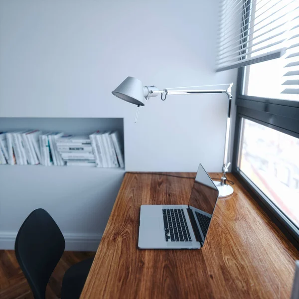 Diseño de minimalismo interior lugar de trabajo 3d render —  Fotos de Stock