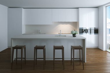 3D render beyaz çağdaş mutfak büyük Villa
