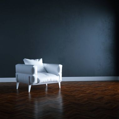 3D render beyaz koltukta siyah iç perspektif kadar alay etmek