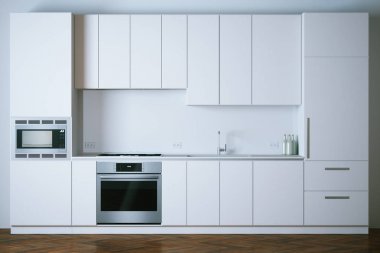 3D render beyaz modern mutfak portre