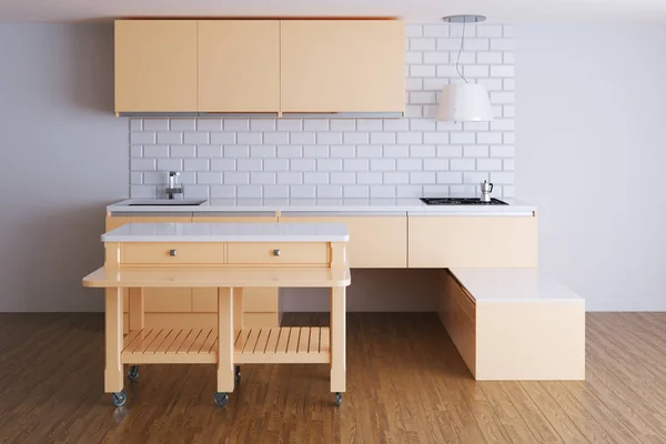 3d rendere cucina beige in camera bianca — Foto Stock