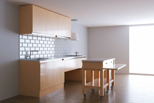 3D render beige keuken in witte interieur — Stockfoto
