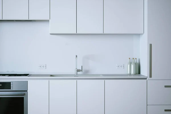 3 d のレンダリング ホワイト モダンなキッチンのクローズ アップ — ストック写真