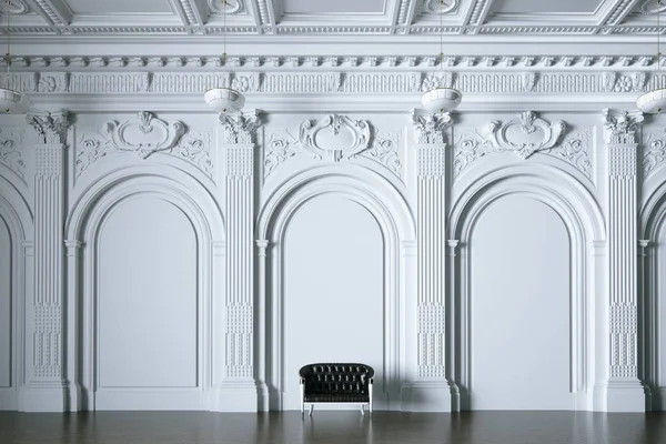 3D візуалізація старовинного дивана в класичному білому інтер'єрі вид спереду — стокове фото