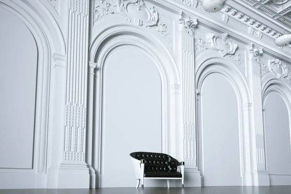 3D візуалізація старовинного дивана в класичному білому інтер'єрі збоку — стокове фото