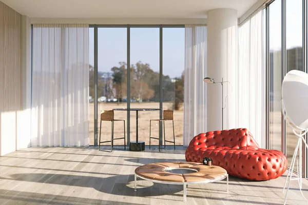Çatı deri kırmızı koltuk 3d render ile oturma odasında