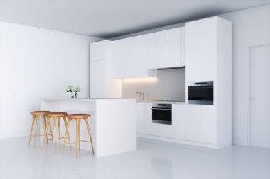 Beyaz mutfak tabure 3d render ile yeni iç