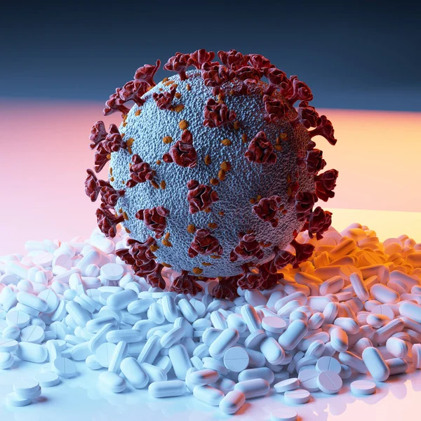 Coronavirus Covid Propuknutí Pandemické Onemocnění Koncepce Nádorovými Buňkami Léky Zblízka — Stock fotografie