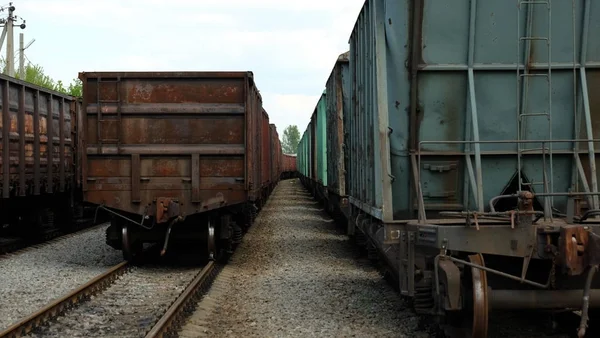 Freight railway cars at the station Bohodukhiv