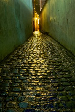 Arnavut kaldırımlı sokakta 