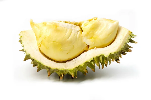 Skiva Durian Durio Zibethinus Vit Bakgrund — Stockfoto
