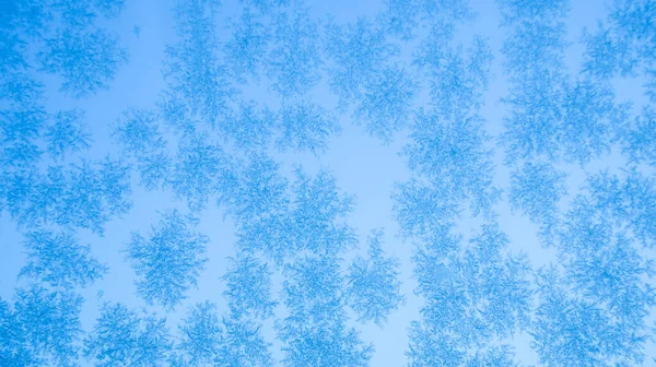 Frysta fönstermönster. Blå bakgrund. Abstraktion. Frost — Stockfoto